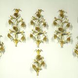 Set of 10 Wall Lights from colored hand crafted iron and Murano glass