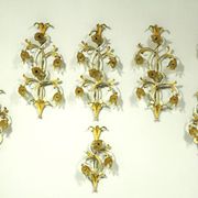 Set of 10 Wall Lights from colored hand crafted iron and Murano glass