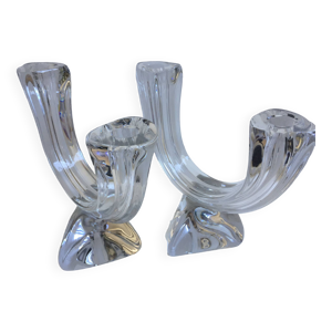 Paire grands bougeoirs - cristal lorraine