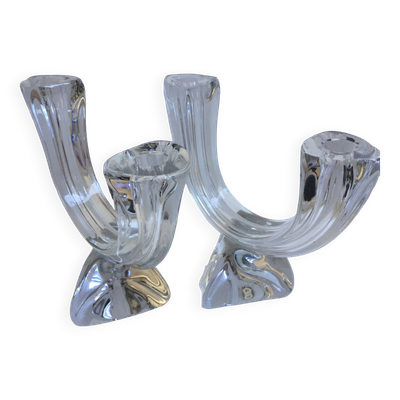Paire grands bougeoirs chandeliers cristal cristallerie de lorraine