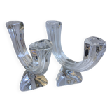 Pair large candlesticks crystal candlesticks cristallerie de lorraine