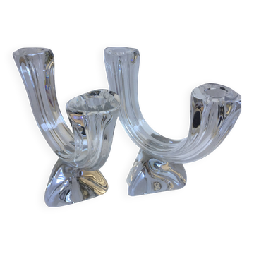 Pair large candlesticks crystal candlesticks cristallerie de lorraine