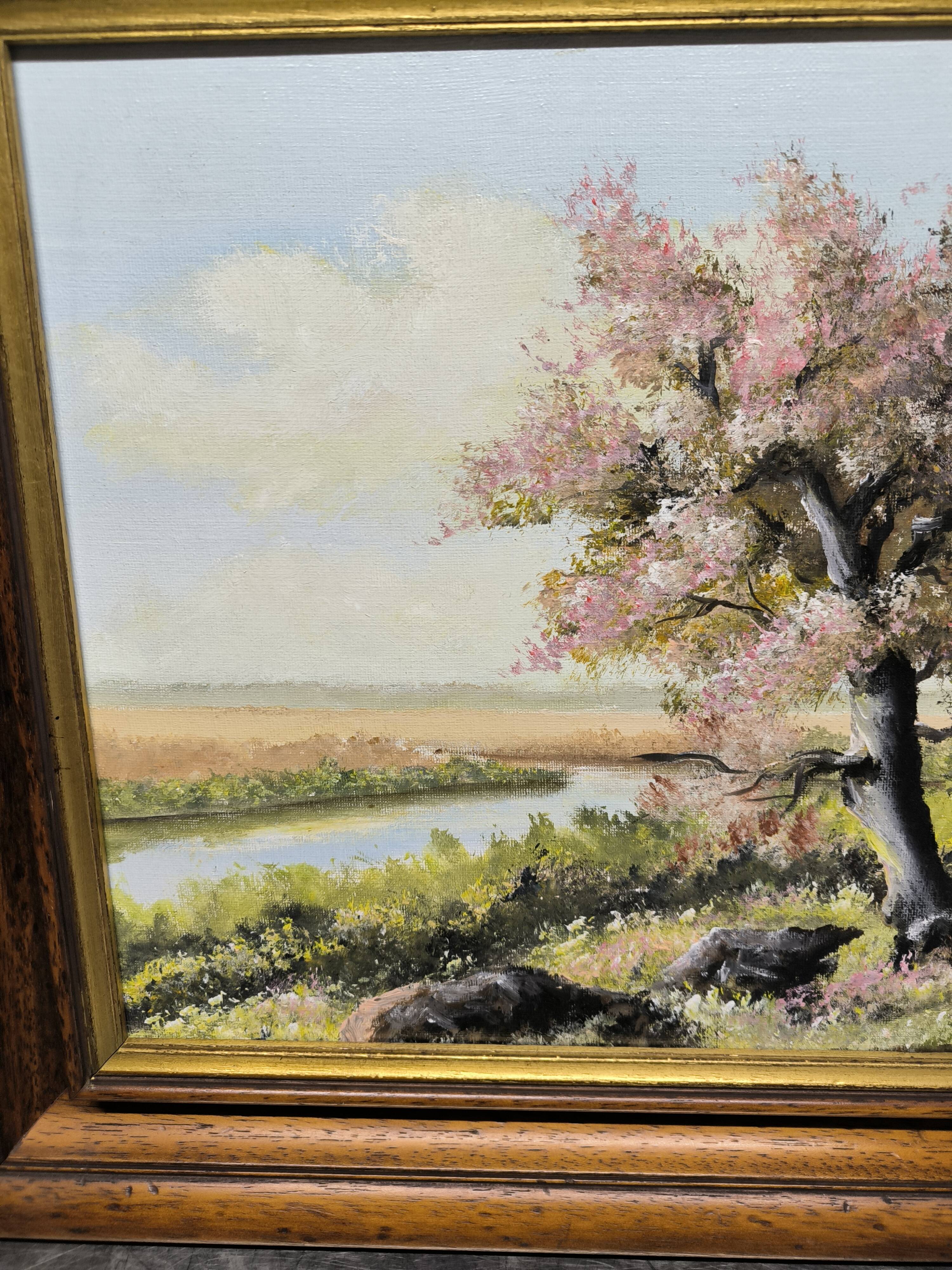 Landscape painting of flowering trees, Huguette Eichwald