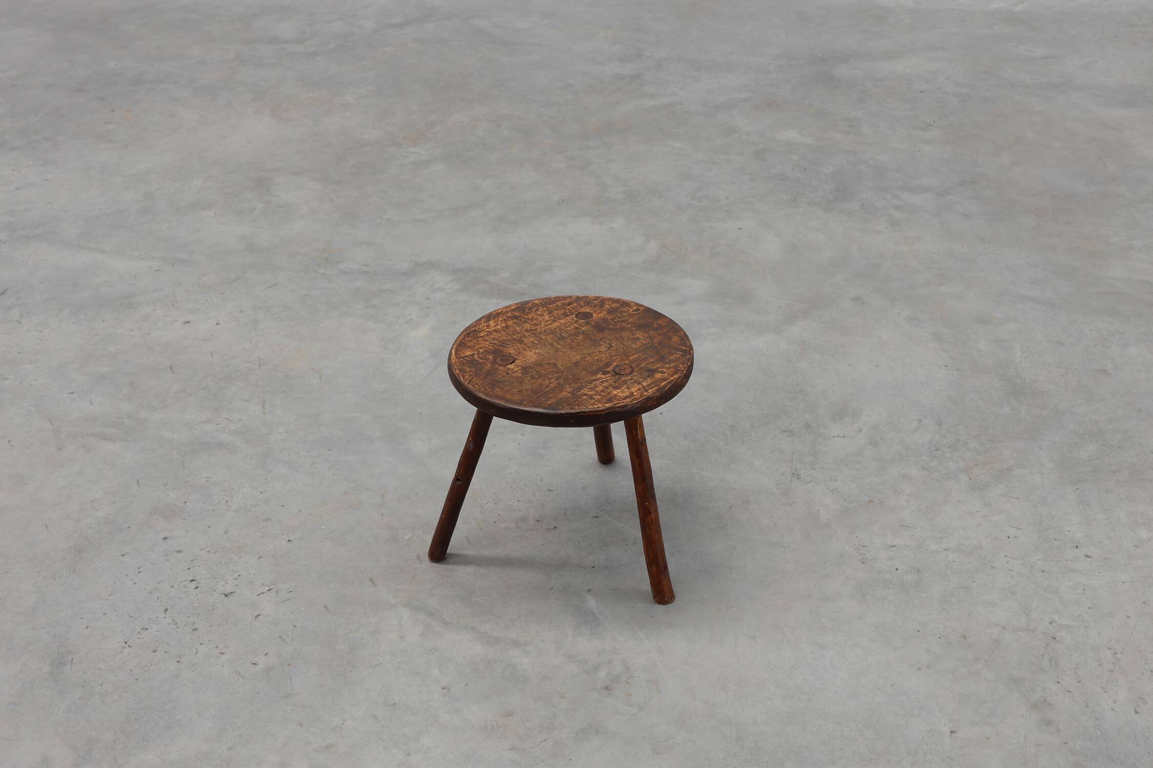 Rustic French wooden stool in wabi sabi style, ca. 1850