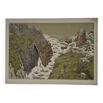 Lithographie par Henri Rivière "Les Aspects de la Nature - La Falaise"