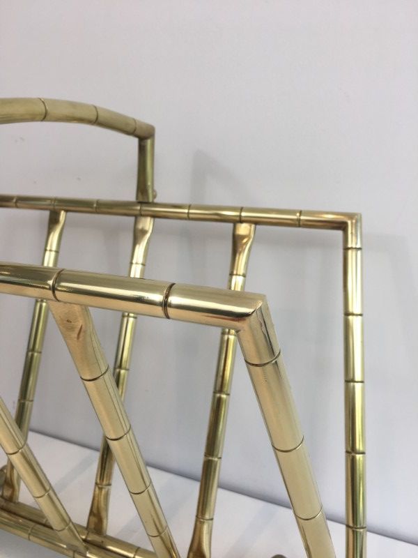 Brass faux-bamboo style magazine rack