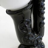 1980' Saxophone lamp in black earthenware & opaline globe