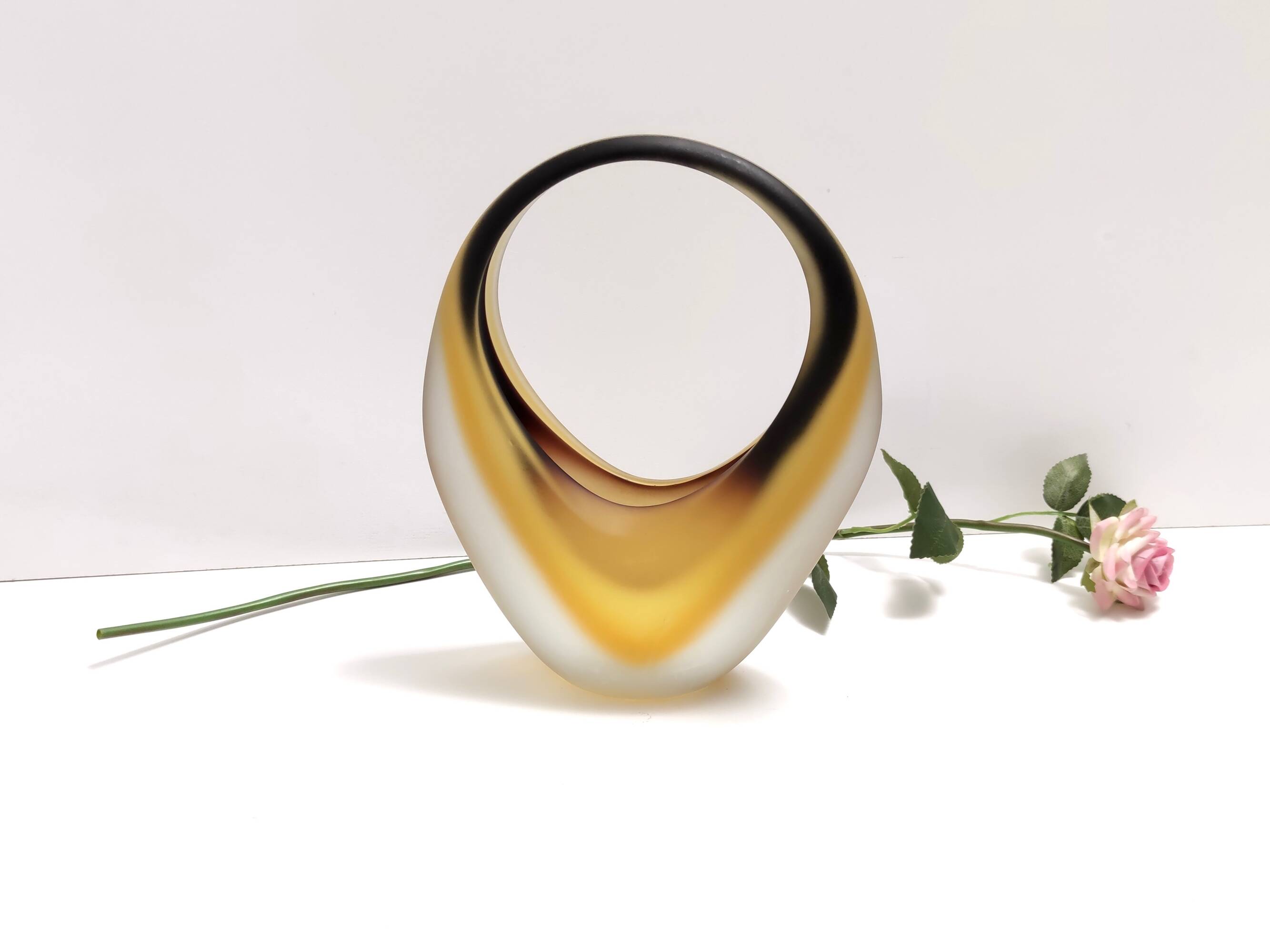 Etched Sommerso Murano Glass Basket or Vase by Archimede Seguso, Italy