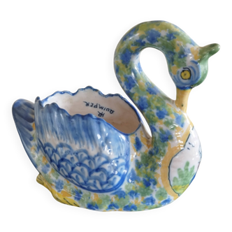 Ashtray or small planter in the shape of a swan made of Quimper earthenware.
