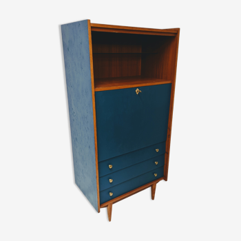 Secrétaire/ bureau vintage en bois et bleu