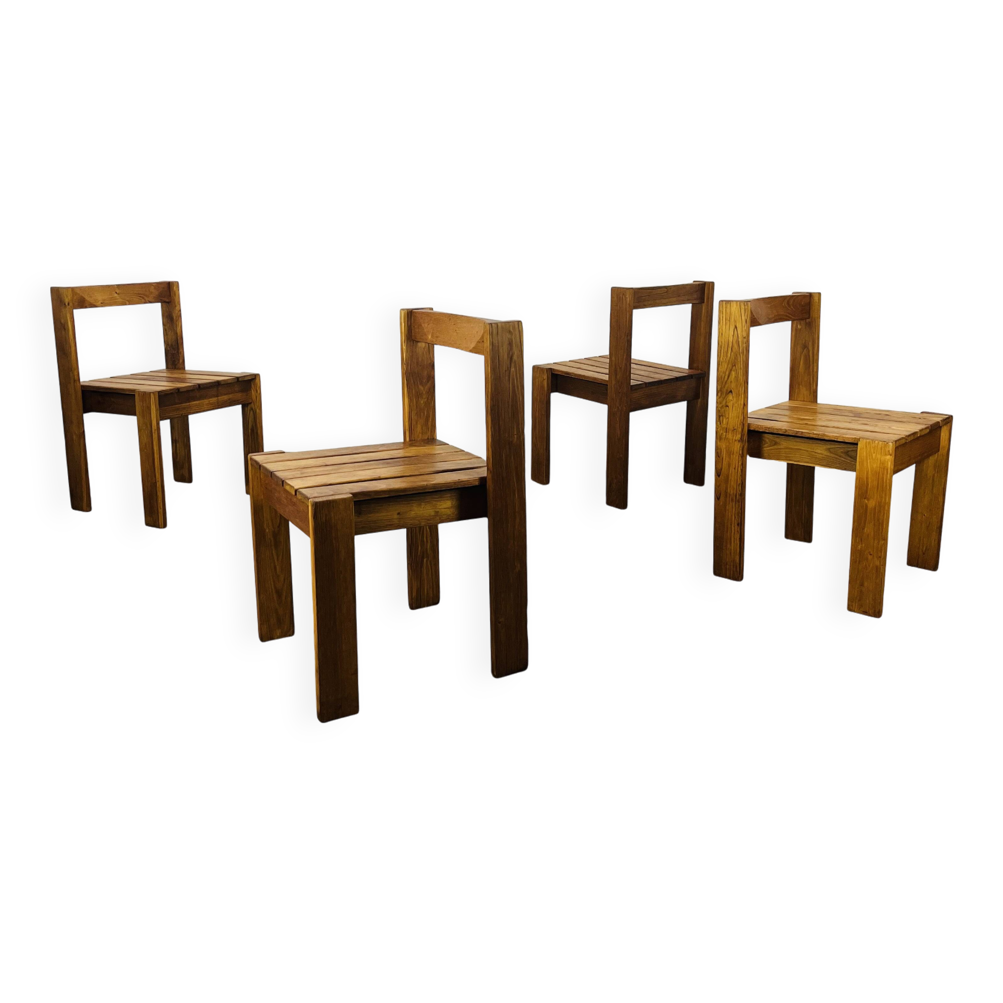 4 minimalist pine chairs Les Arcs, 1960s
