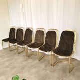 Set of 6 Vintage Gold Chrome Dining Chairs: Italian Mid-Century Design