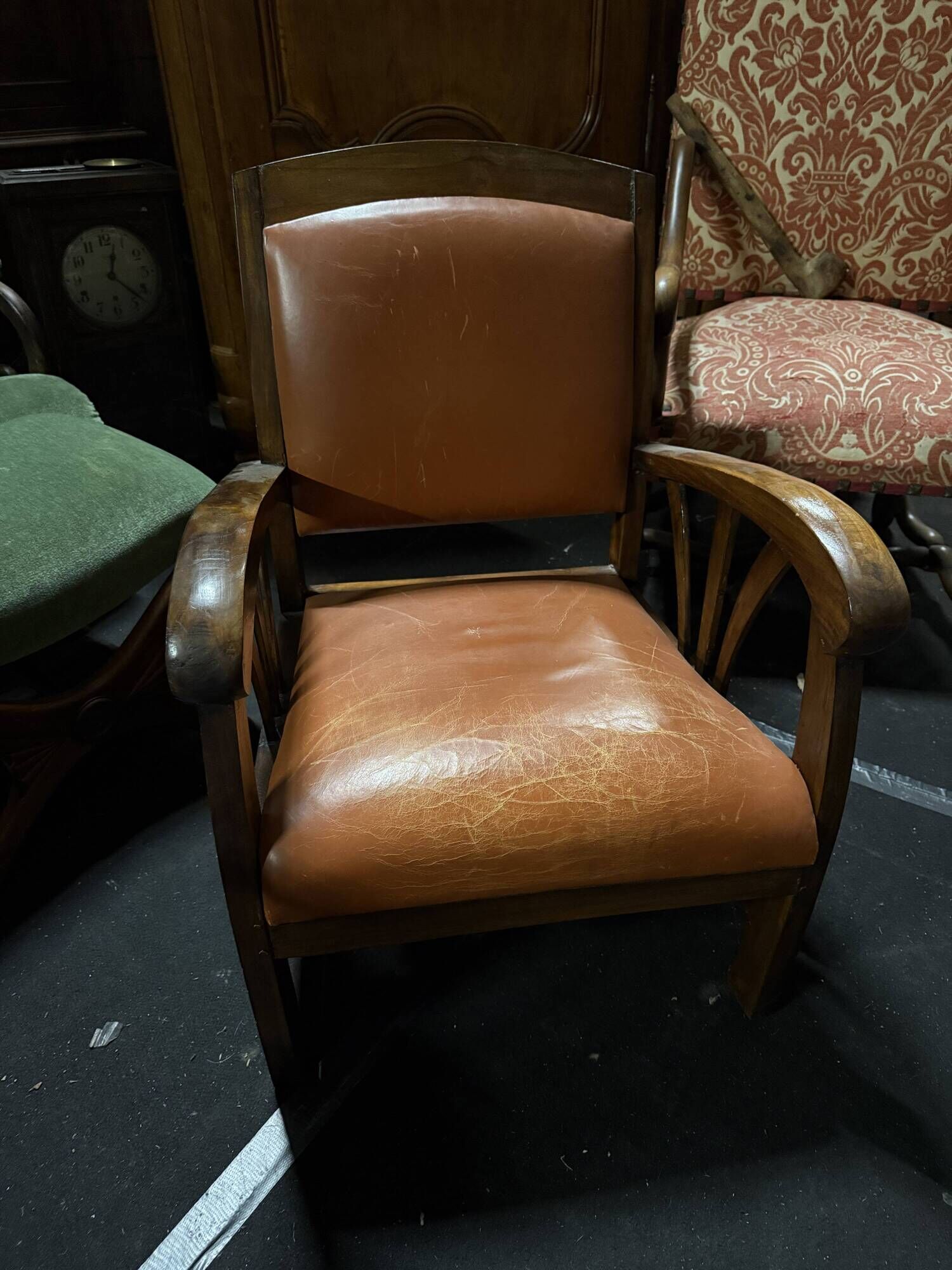Art Deco bridge armchair with fan-shaped armrests - 1930s