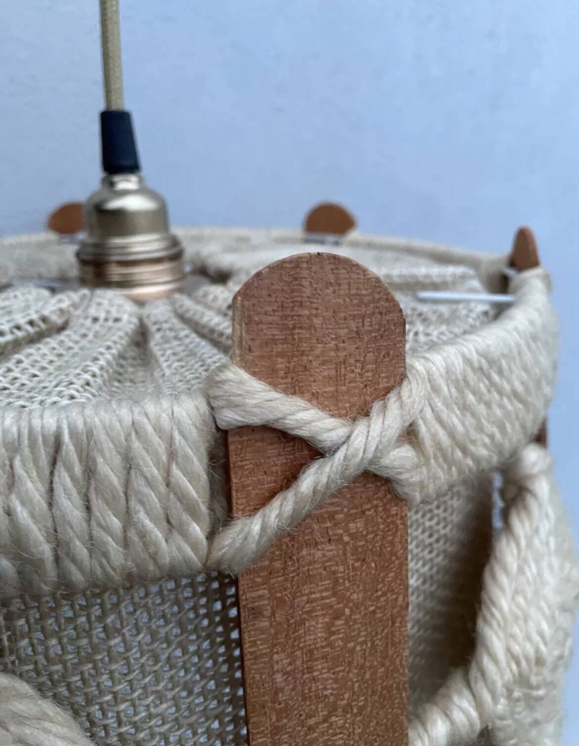 Scandinavian style jute and wood pendant light