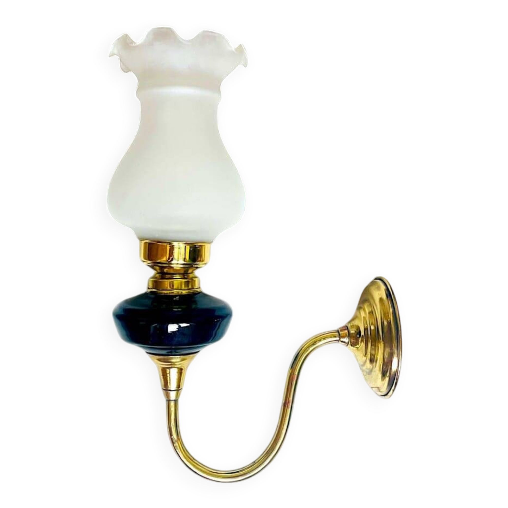 Brass wall sconce with frosted glass tulip lampshade