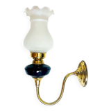 Brass wall sconce with frosted glass tulip lampshade