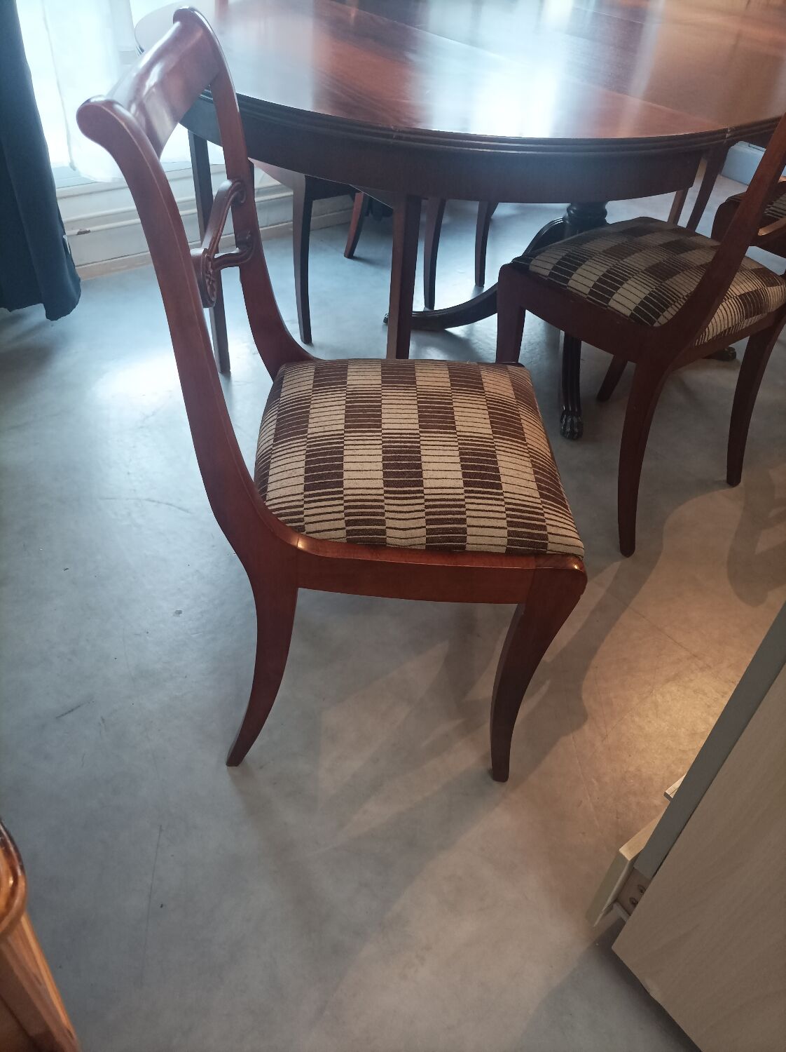Table + extensions and chairs Gerbeau mahogany vintage wood