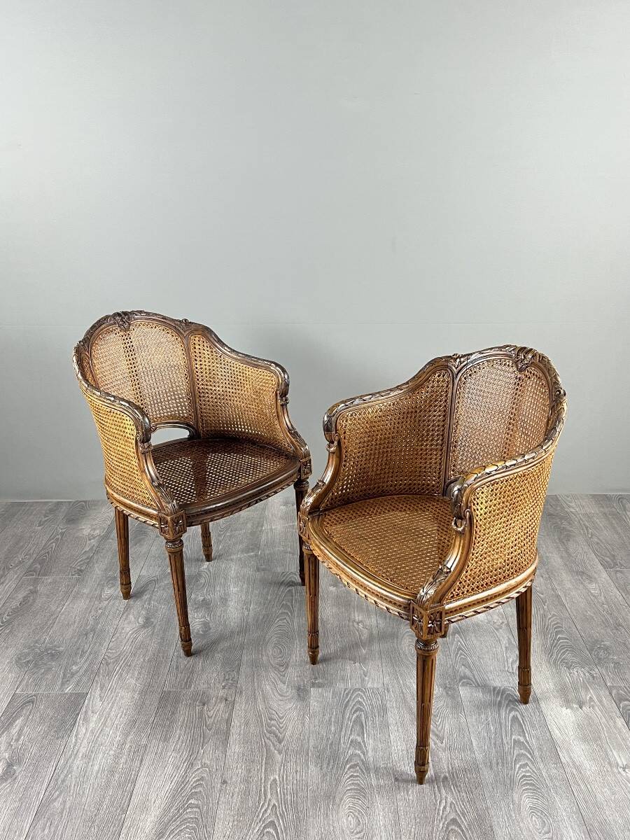 Pair of caned armchairs in Louis XVI style, 19th century