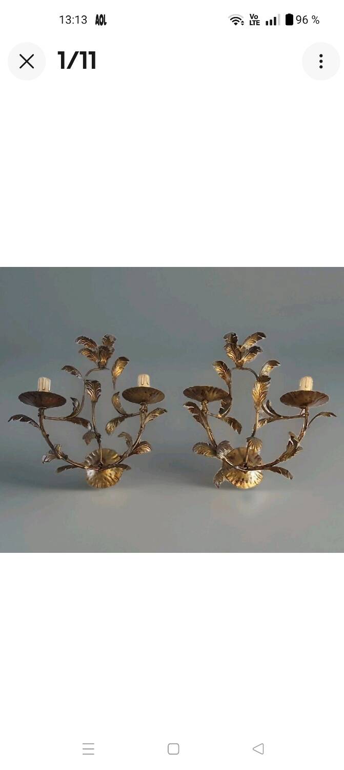 Pair of 1960s gold-tone metal wall sconces