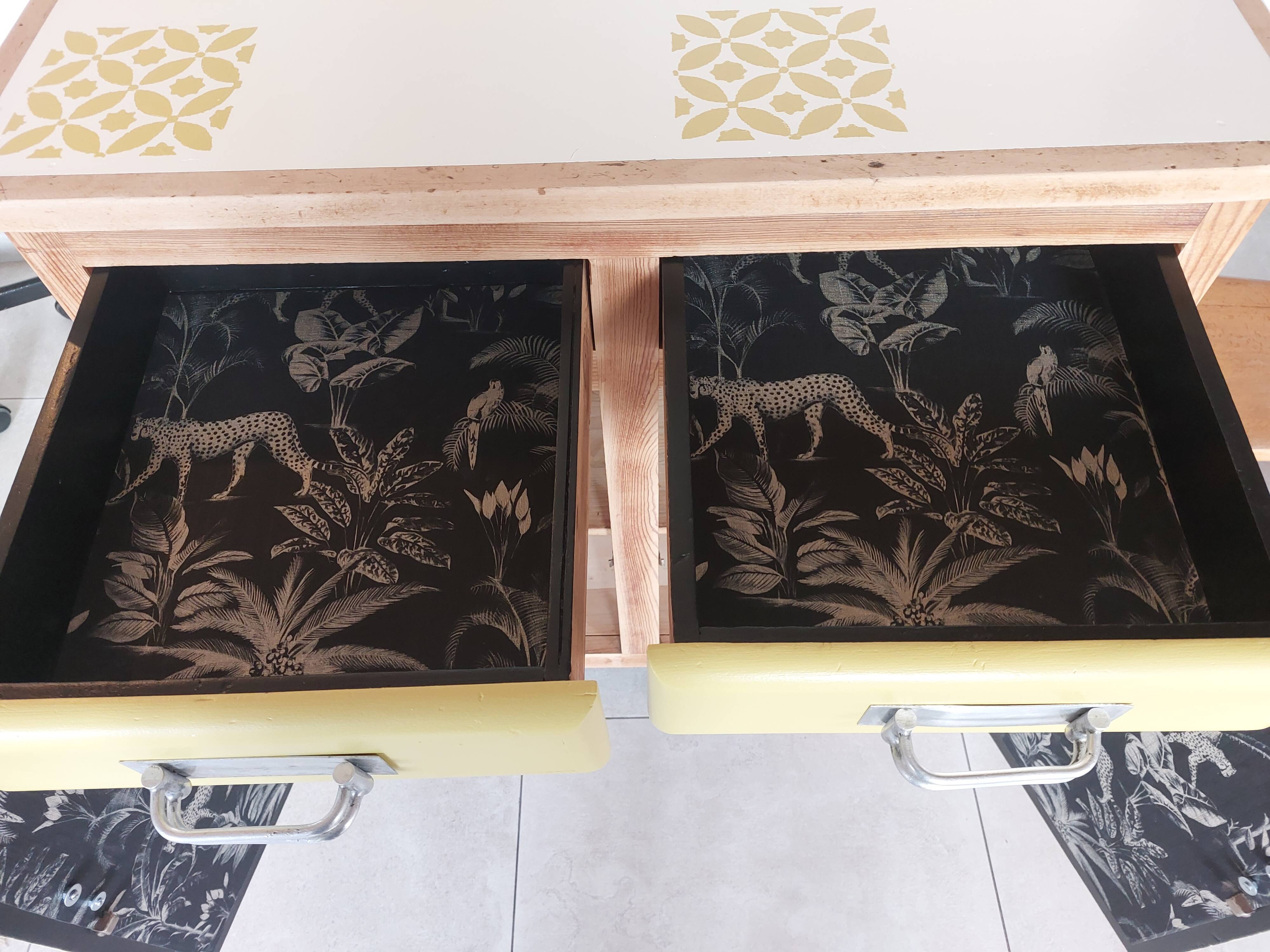 Mado buffet in wood, marble and copper, restored