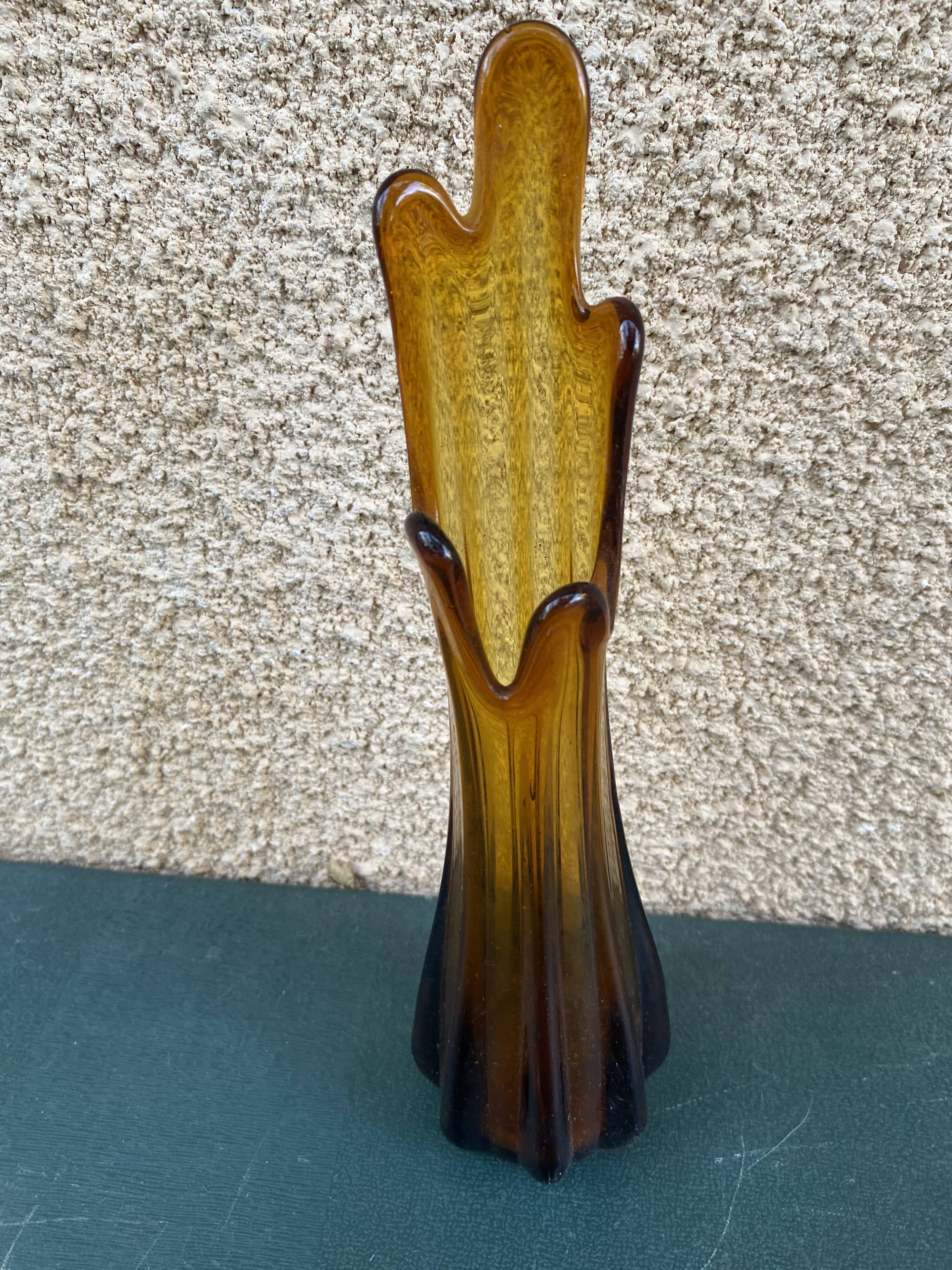 Vintage amber stretched glass vase in Vallauris / Murano style – Organic shape