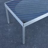 Glass coffee table with brushed aluminum legs, 1970