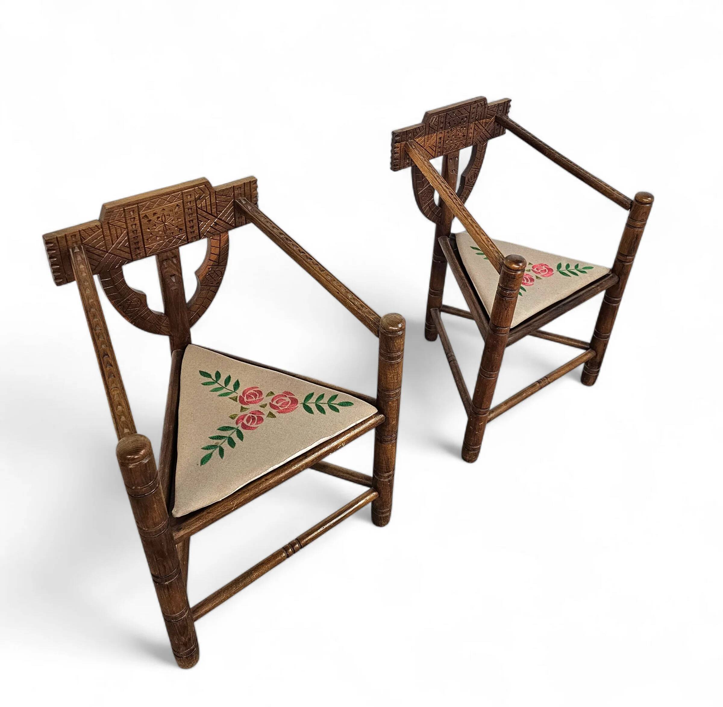 Carved Swedish monk chairs, style attributed to Bernhard Hoettger, made in Sweden, 1940s