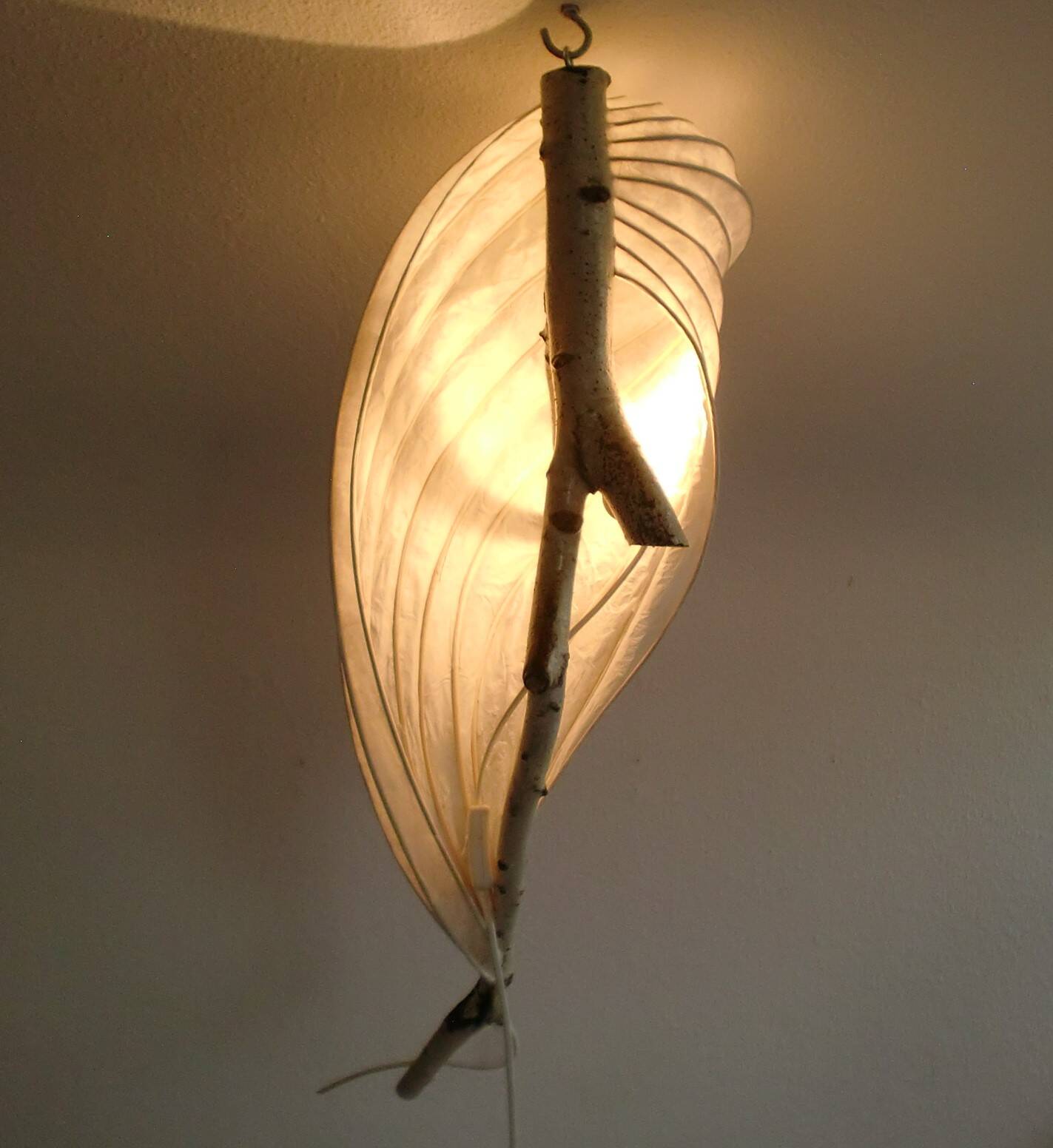 Organic Light Sculpture Wall Hanging Lamp, Birch Branch +Paper