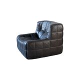 Ensemble de Salon Kashima Vintage en Cuir Noir par Michel Ducaroy pour Ligne Roset, 1976, Set de 3