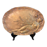 Vide poche bronze femme enfant aux roseaux vers 1900