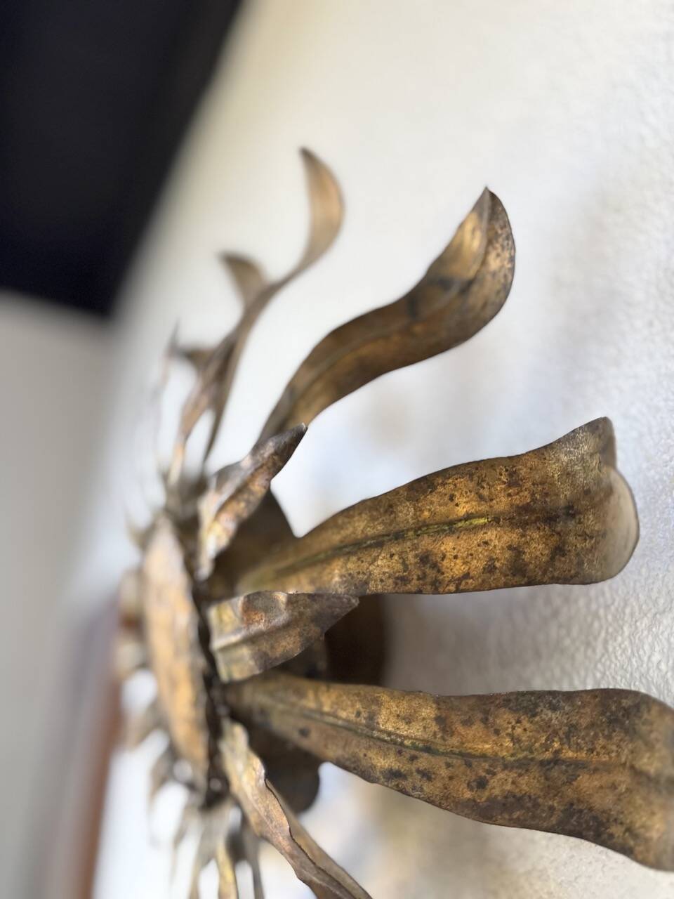 Ceiling or wall light with sun motif, brass, 1950s