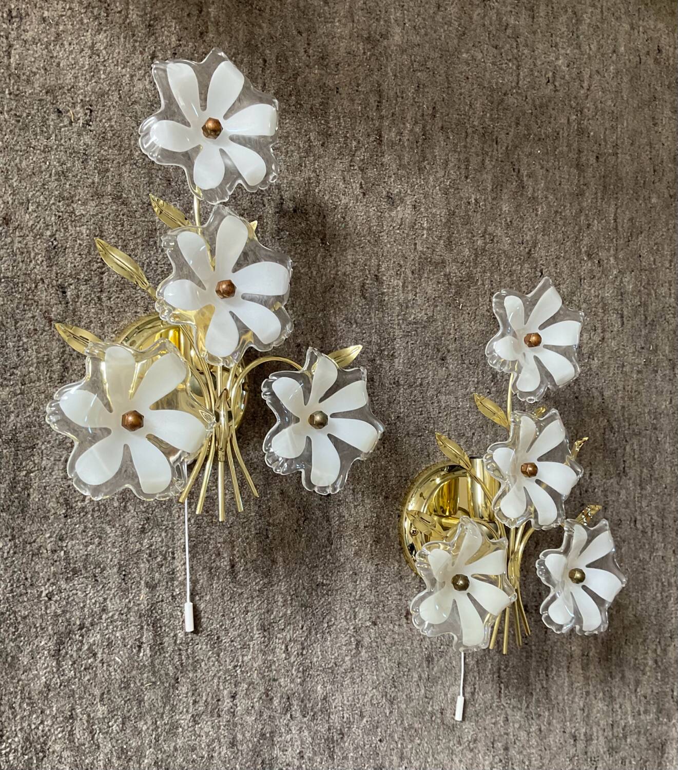 Pair of vintage golden sconces and lucite flowers