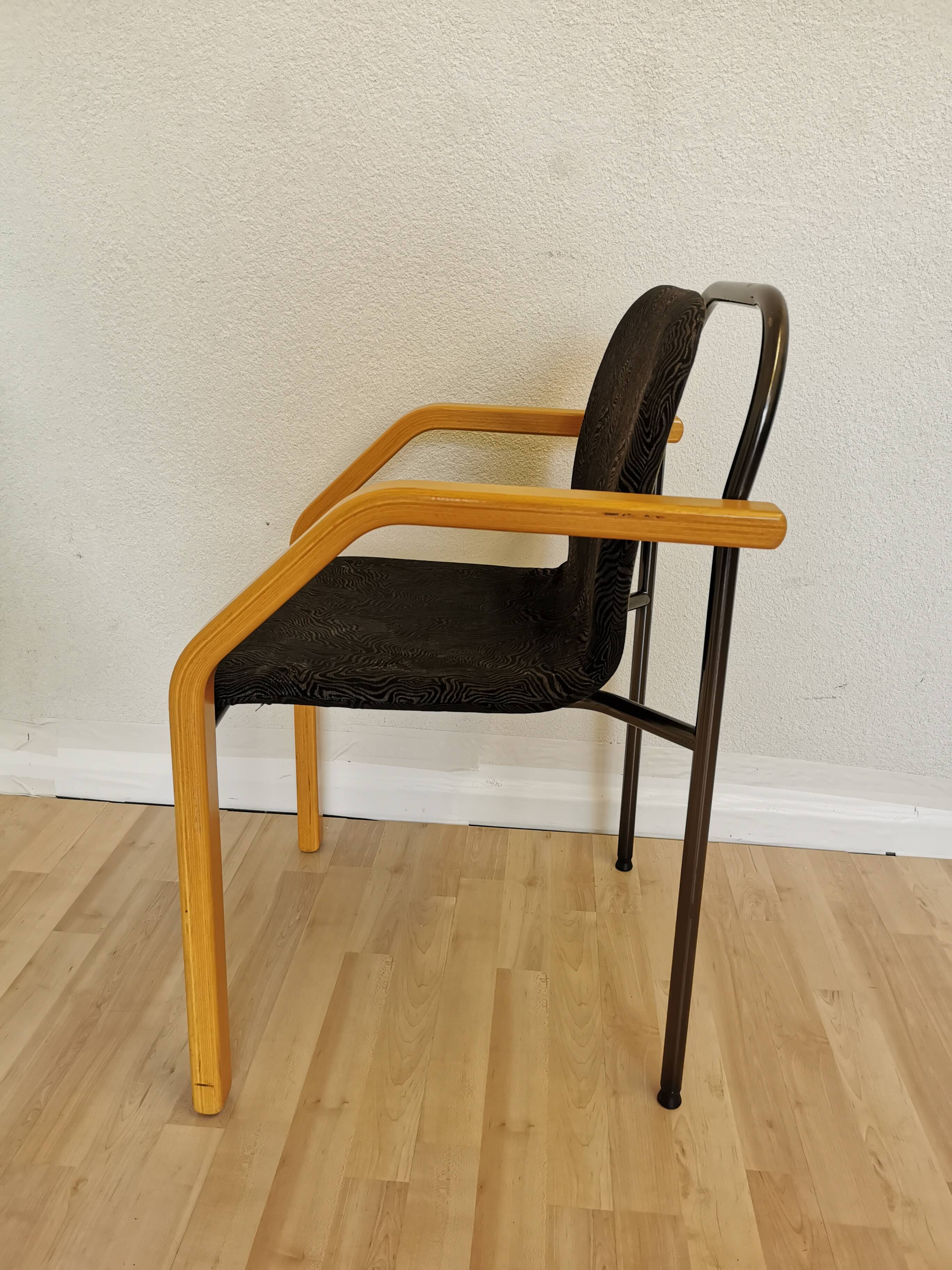 Vintage Beech Wood Dining Chair: 1970s Space Age Black Fabric