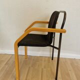 Vintage Beech Wood Dining Chair: 1970s Space Age Black Fabric