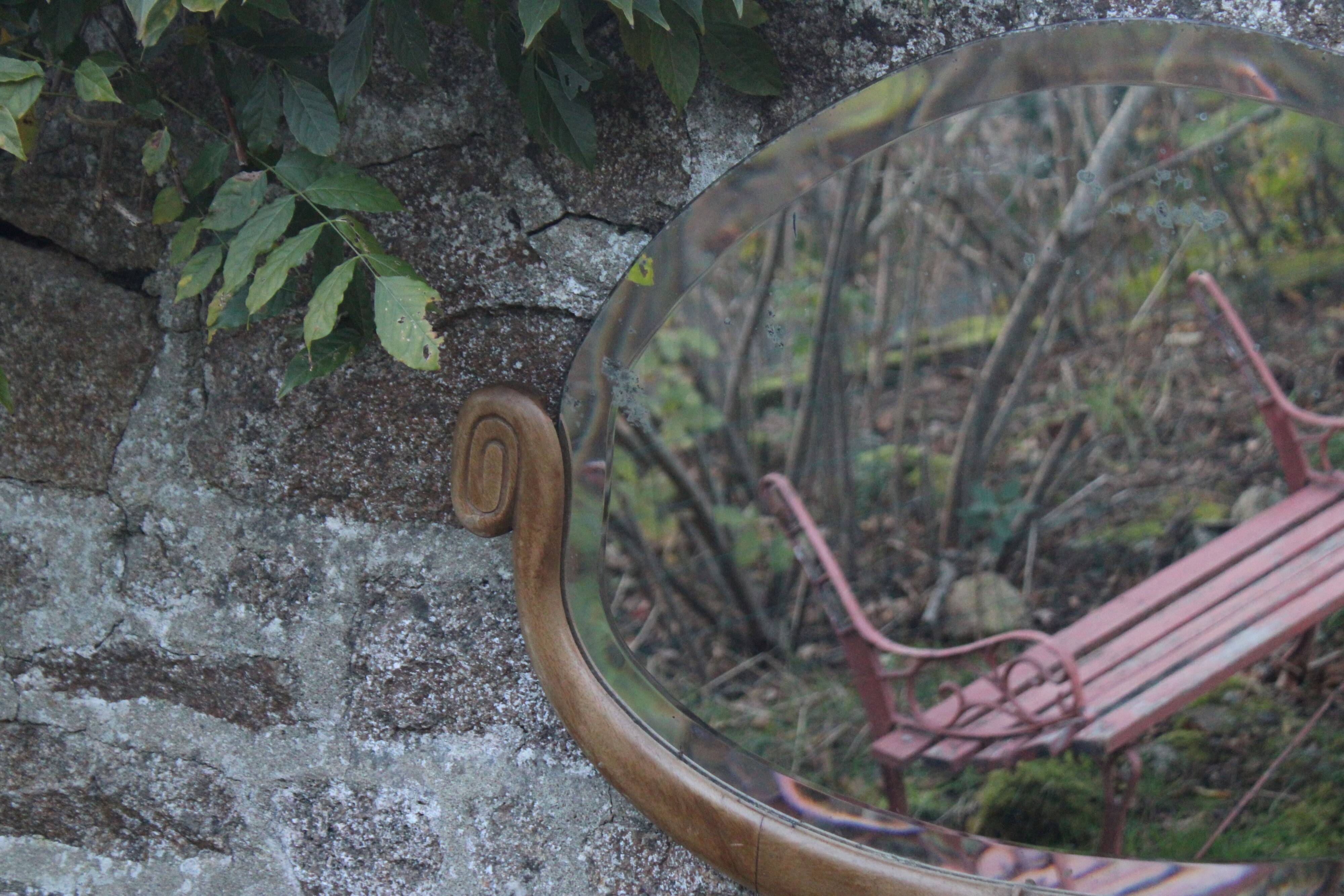 Art Deco mirror from the 1930s – Beveled glass & carved frame