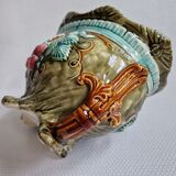 Onnaing planter in Majolica floral pattern with strawberry-shaped accents - France 1900