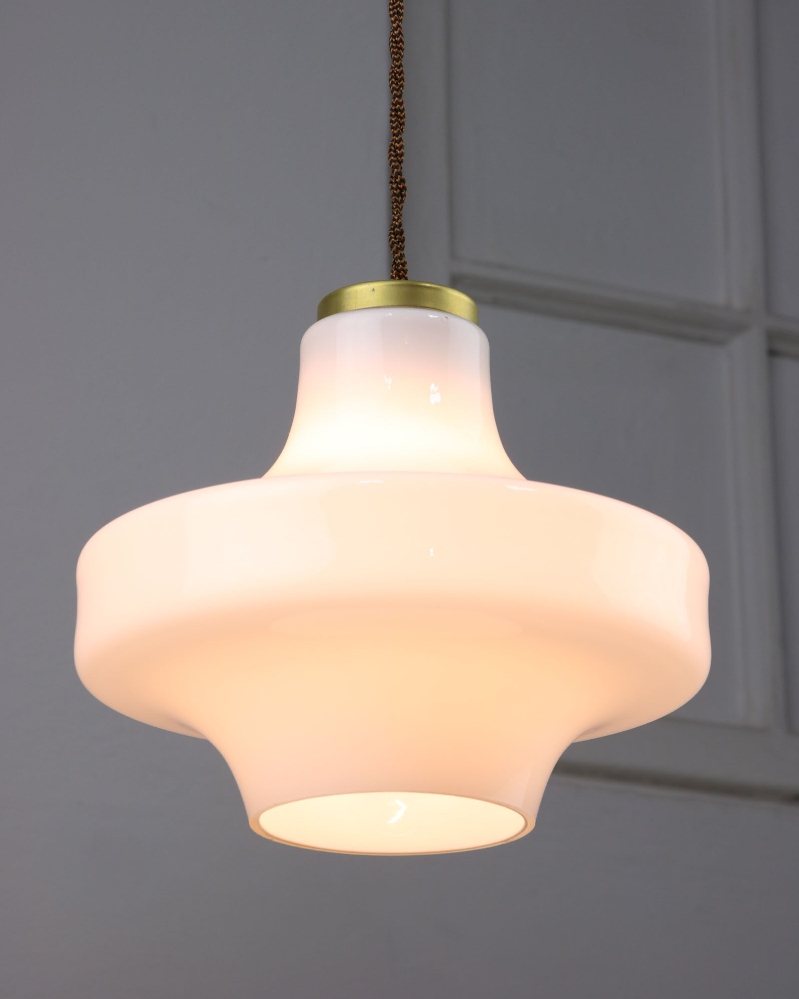 Mid-century white & brass pendant lamp