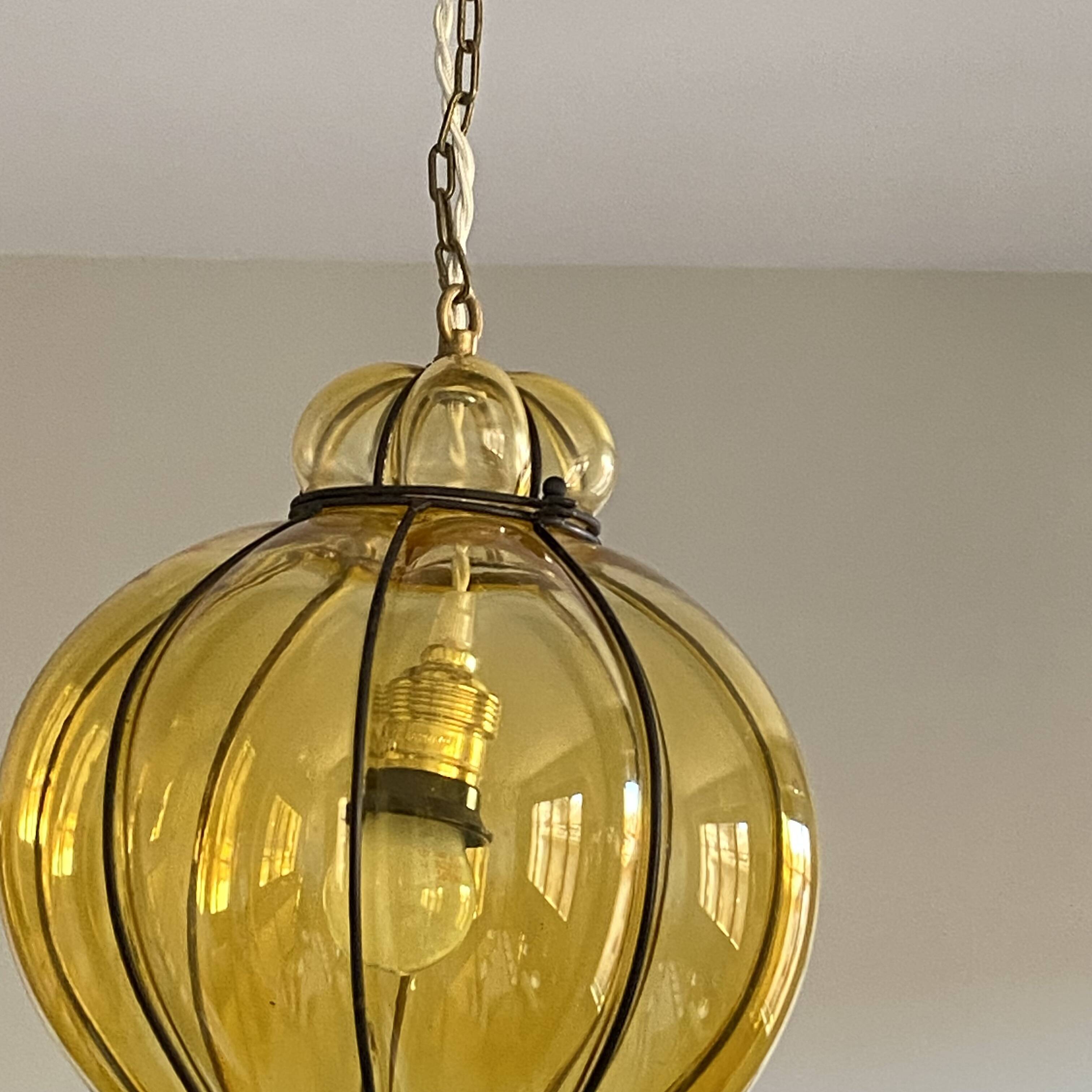 Antique Venetian lantern cage glass chandelier pendant light