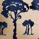 Painting, monochrome watercolor "Twilight over the Pine Forest" Provence, signed