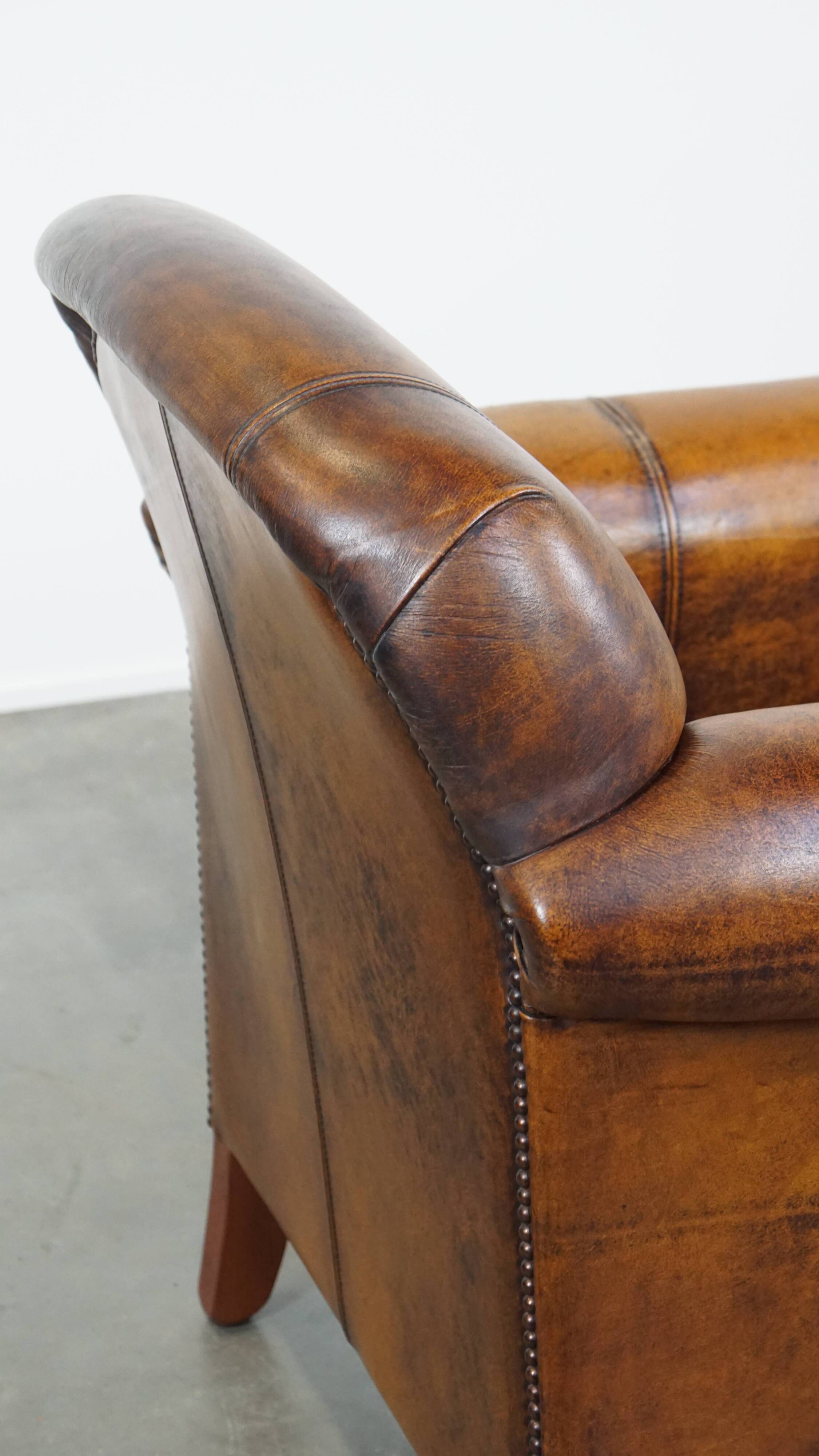 Cowhide Leather Armchair with Deep Warm Colors