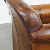 Cowhide Leather Armchair with Deep Warm Colors