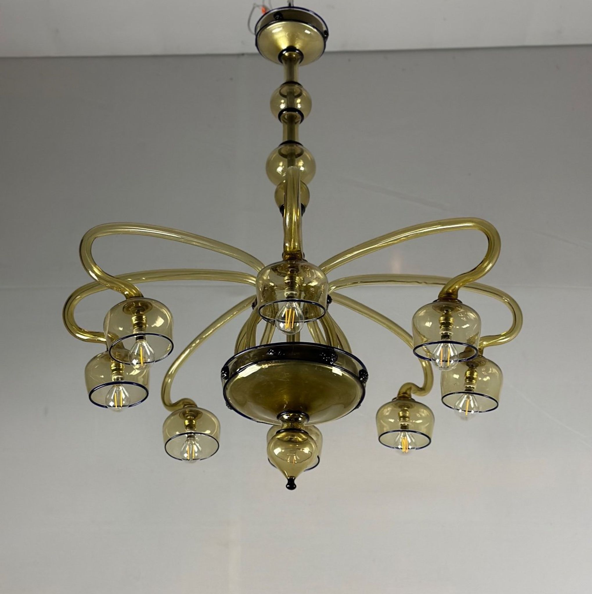 Venetian Art Nouveau chandelier in green and blue Murano glass circa 1920