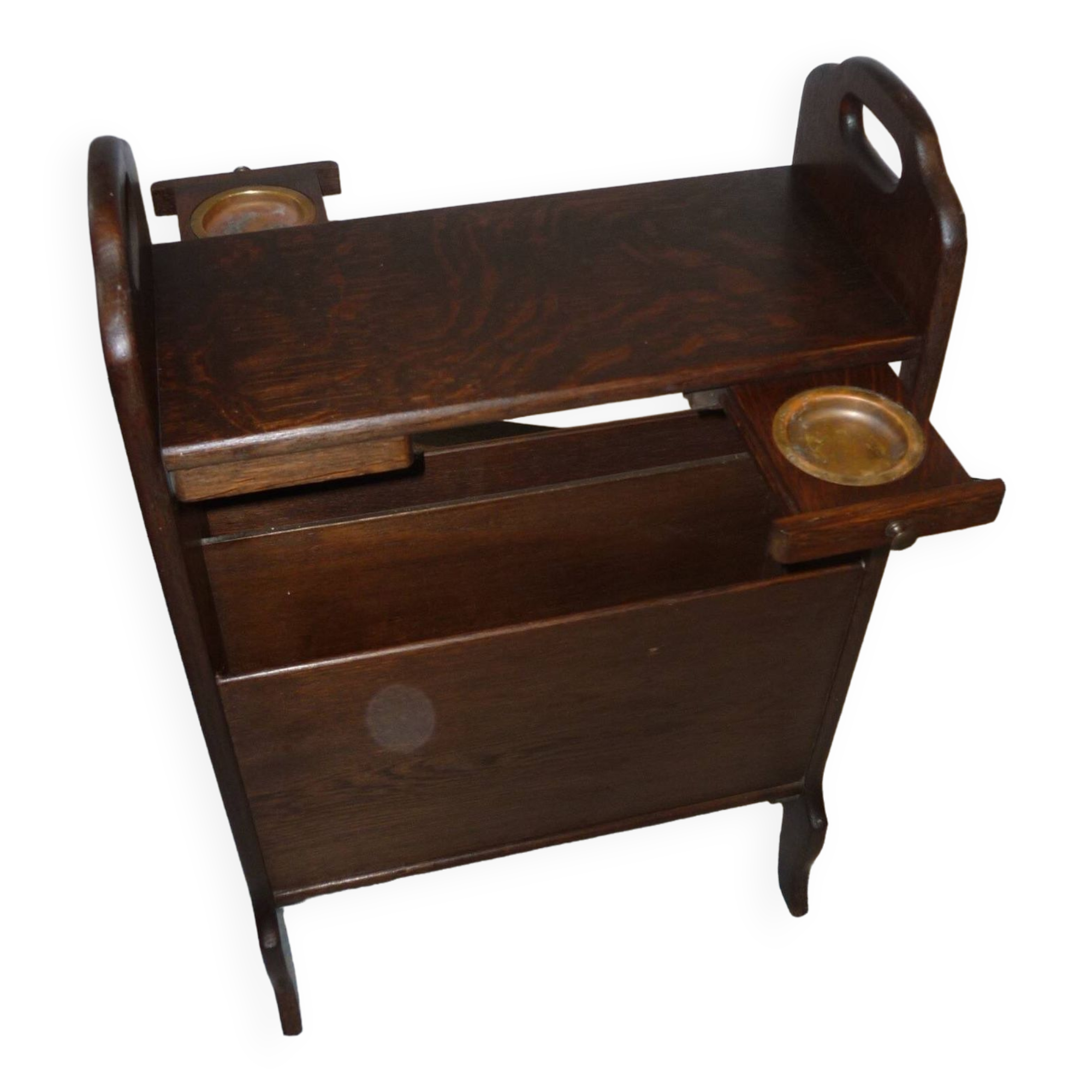 Magazine rack with ashtrays, wooden end table