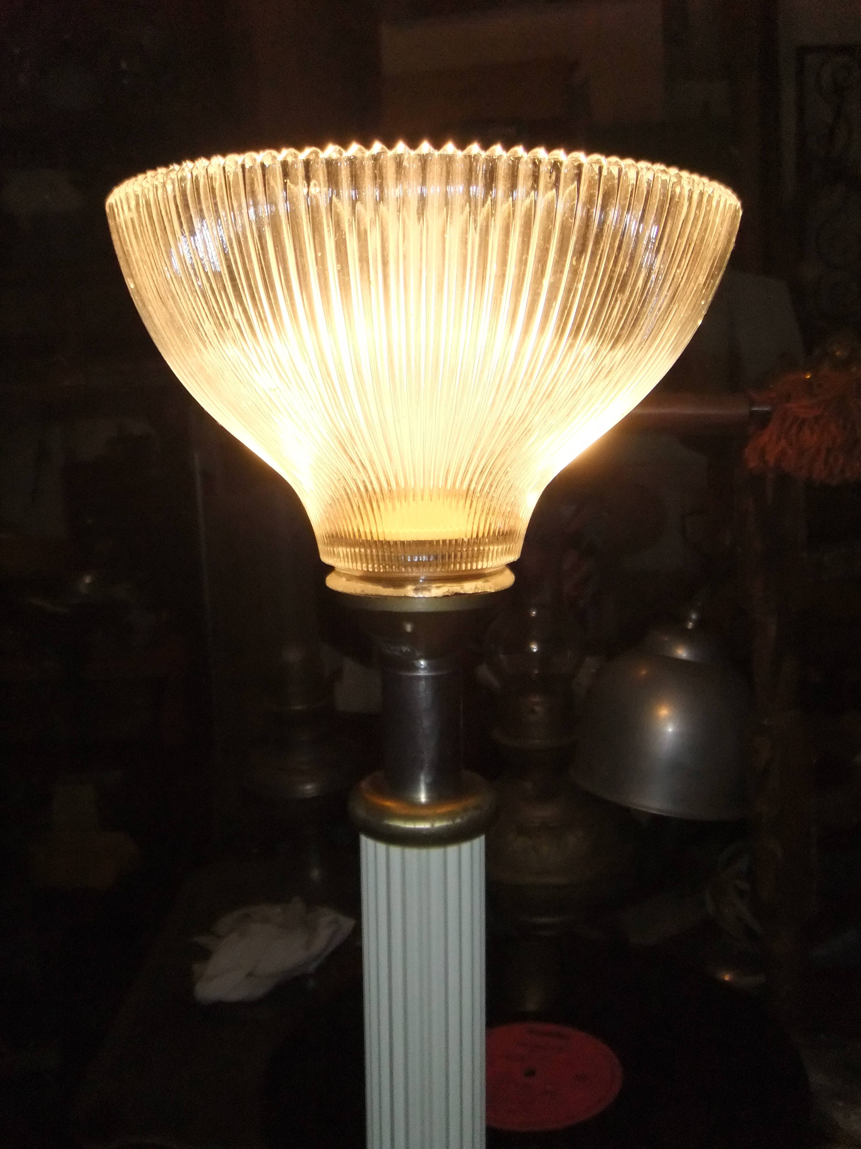 Large vintage column lamp from the 50s, molded glass floor lamp