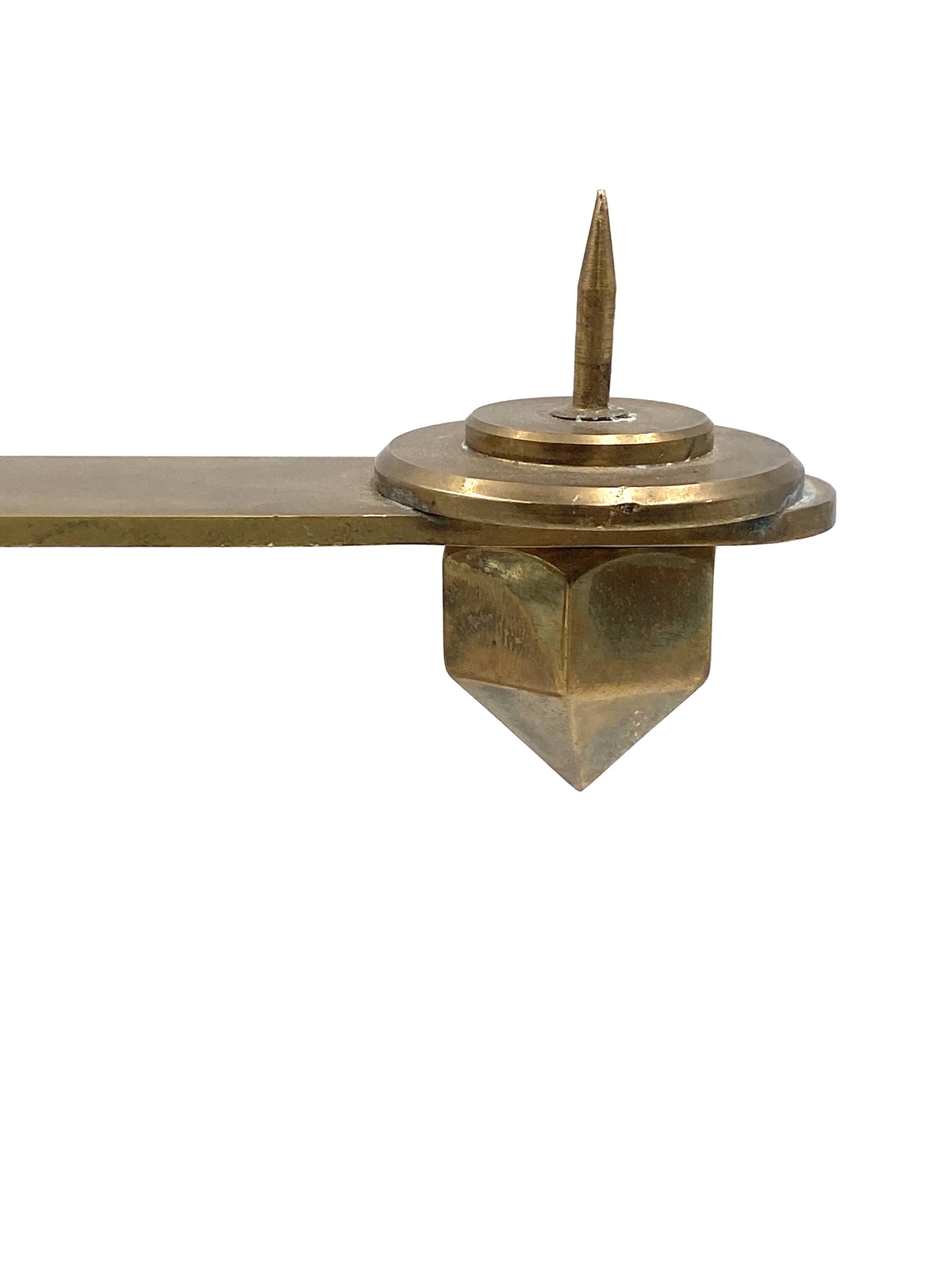 Brutalist brass pair of candle holders, France 1970