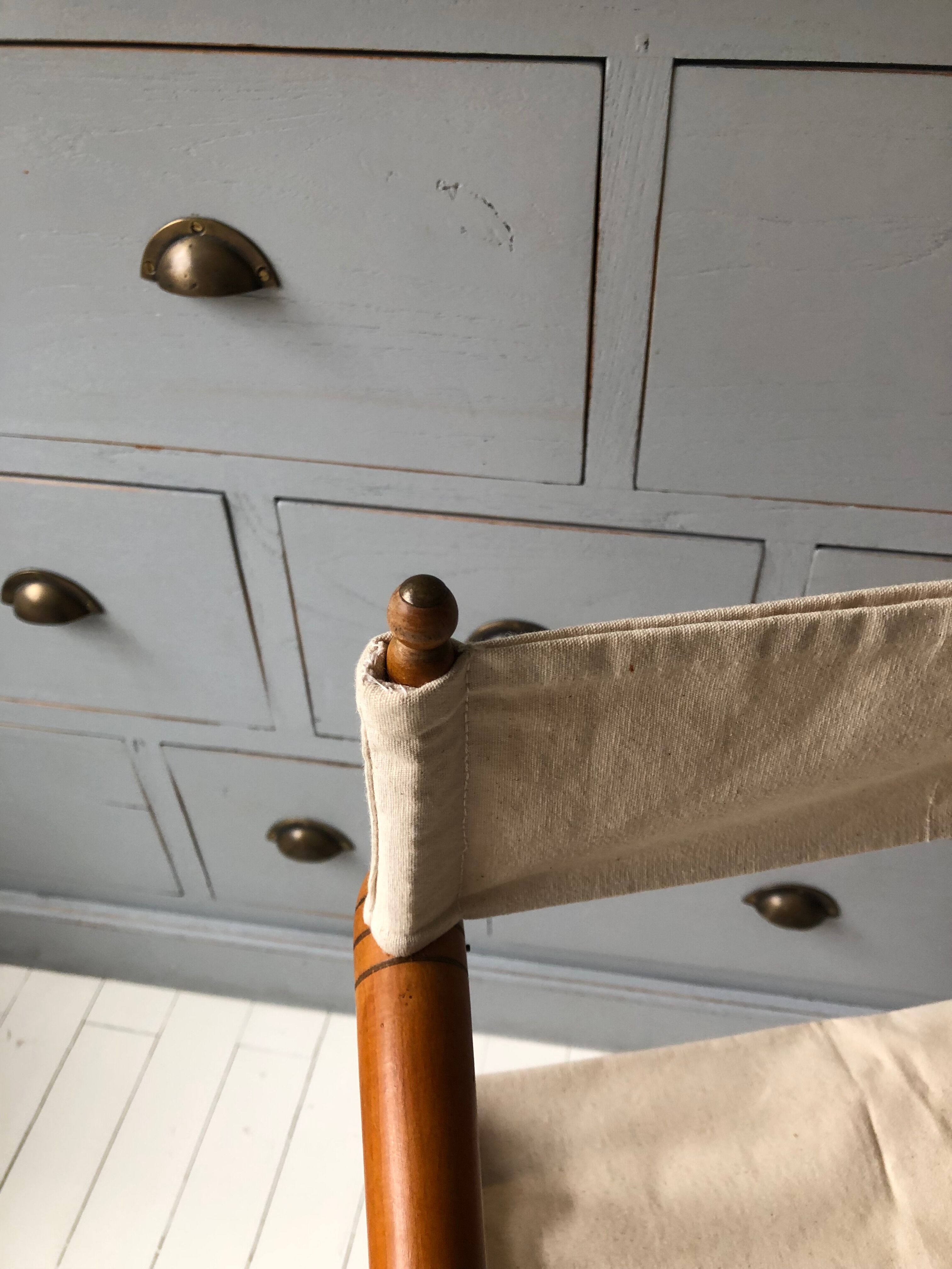 Former director's side chair in wood and canvas