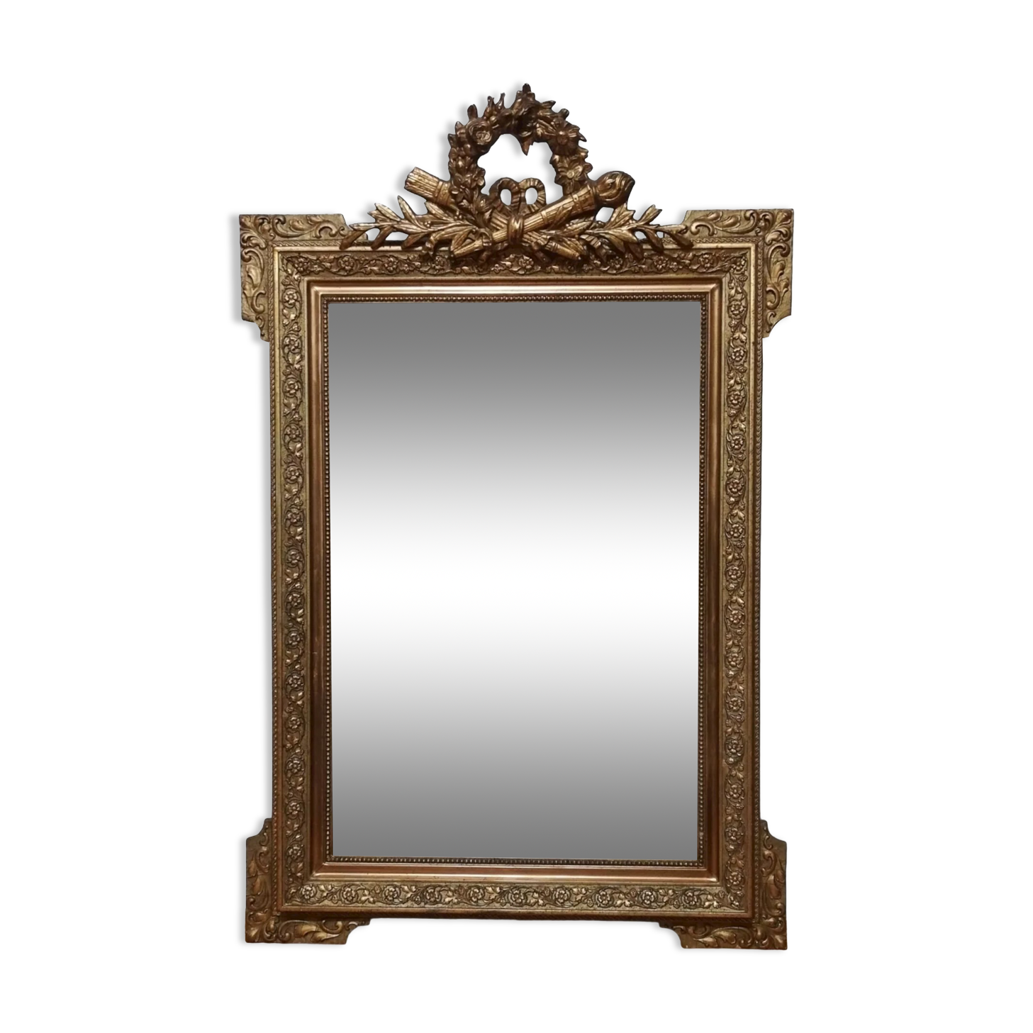 Mirror with pediment Louis XV style in wood and gilded stucco height 107cm