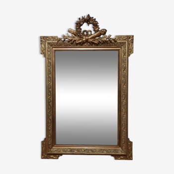 Mirror with pediment Louis XV style in wood and gilded stucco height 107cm