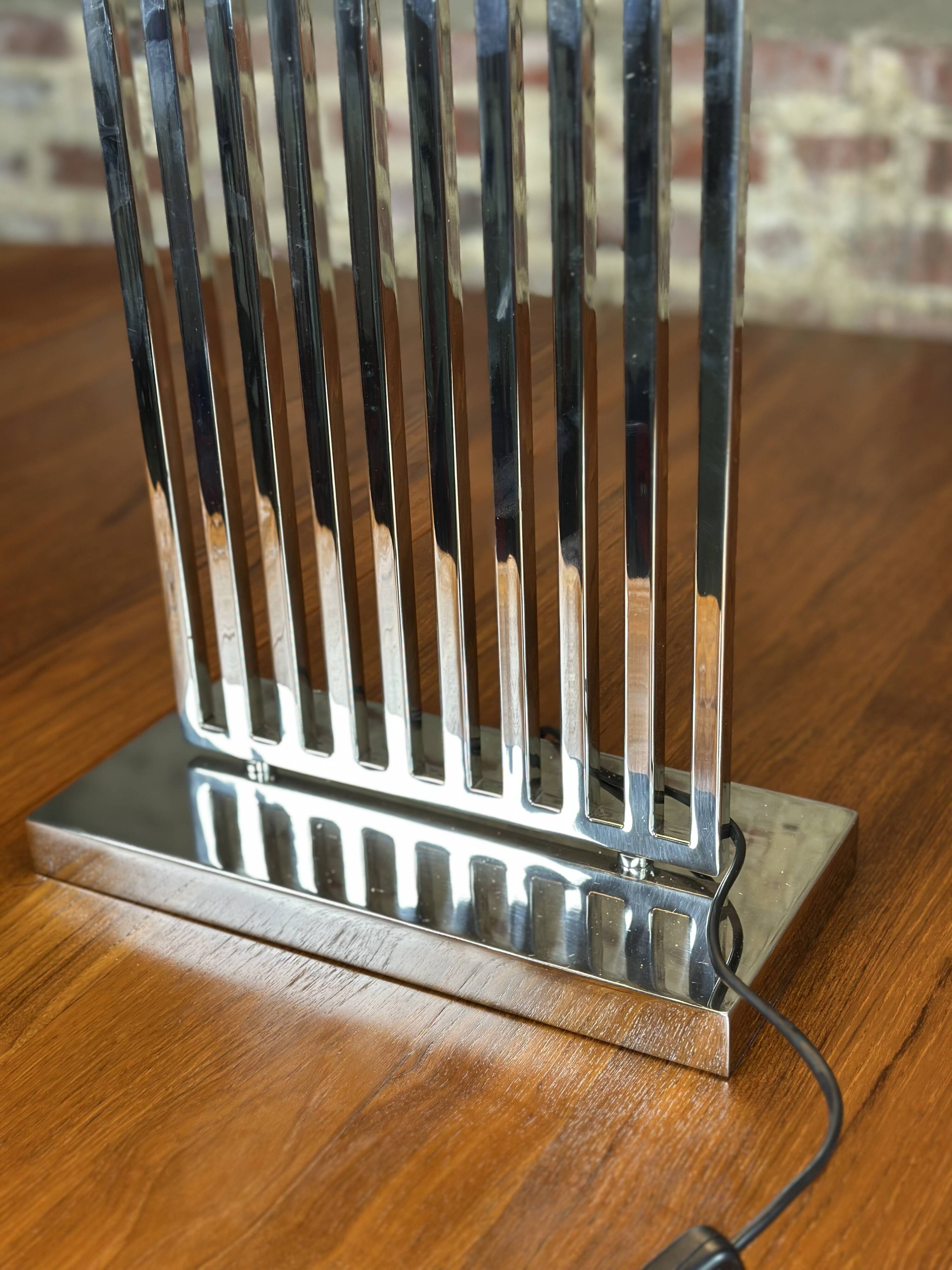 Designer lamp in chromed metal from the 2000s, height 70 cm