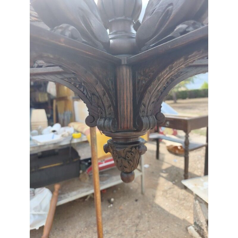 Oak chandelier in neo-Gothic style